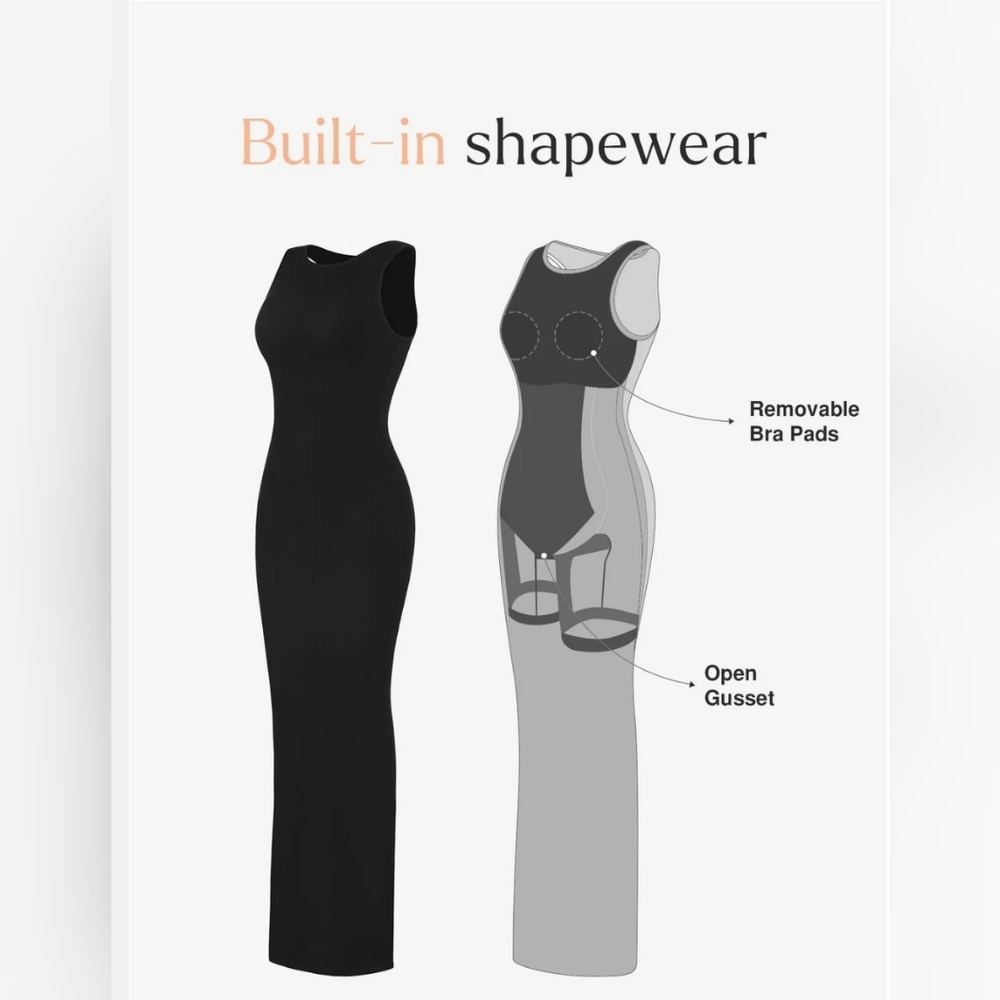 Shapewear Modal Sleeveless Crew Neck Slimming Maxi Dress, Black, M